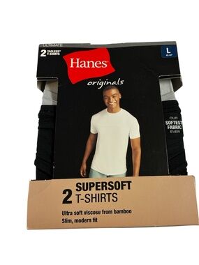 Hanes Originals Supersoft Men's T-Shirts - Black & gray, Large, bamboo, 2 pk